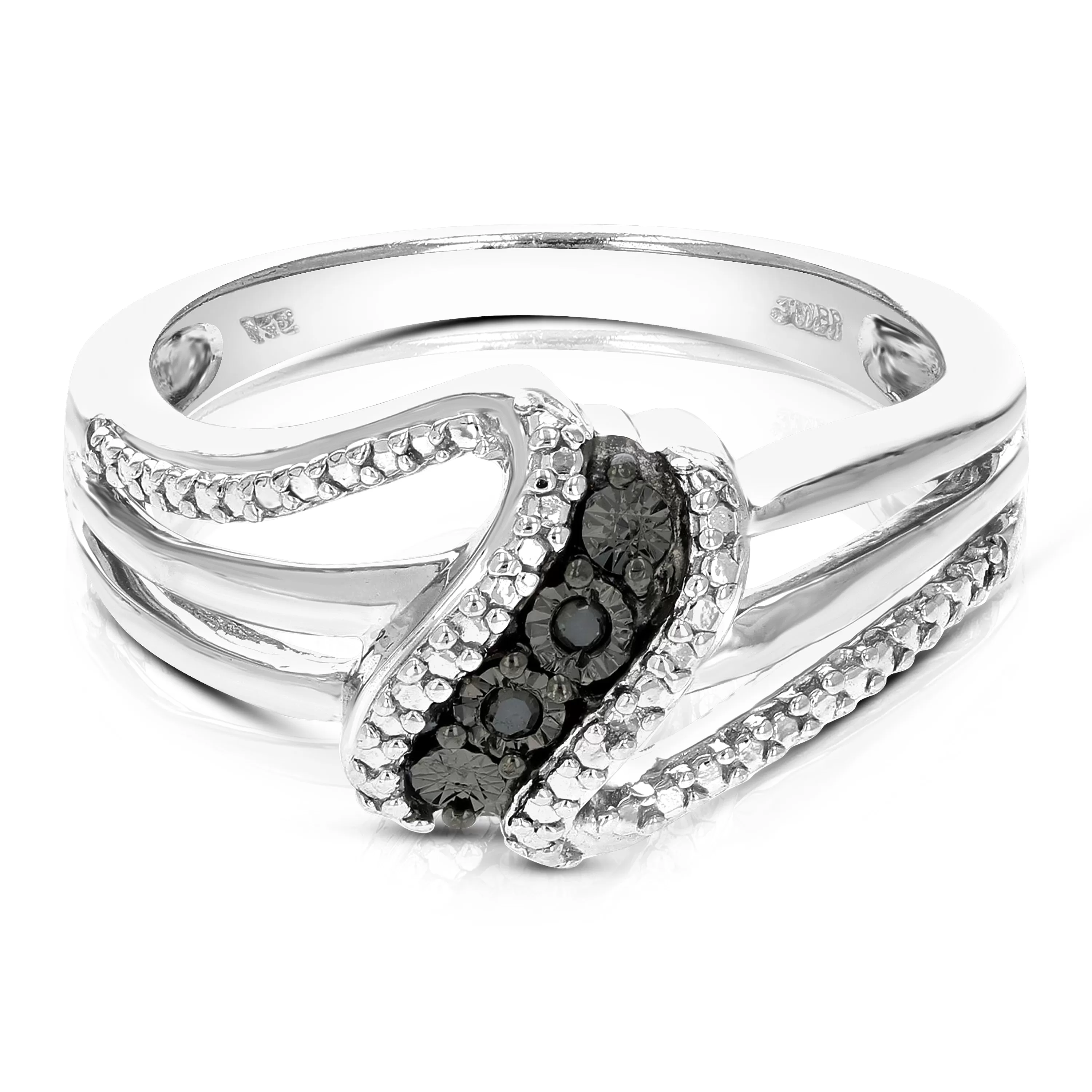 0.02 cttw Black and White Diamond Fashion Ring in .925 Sterling Silver