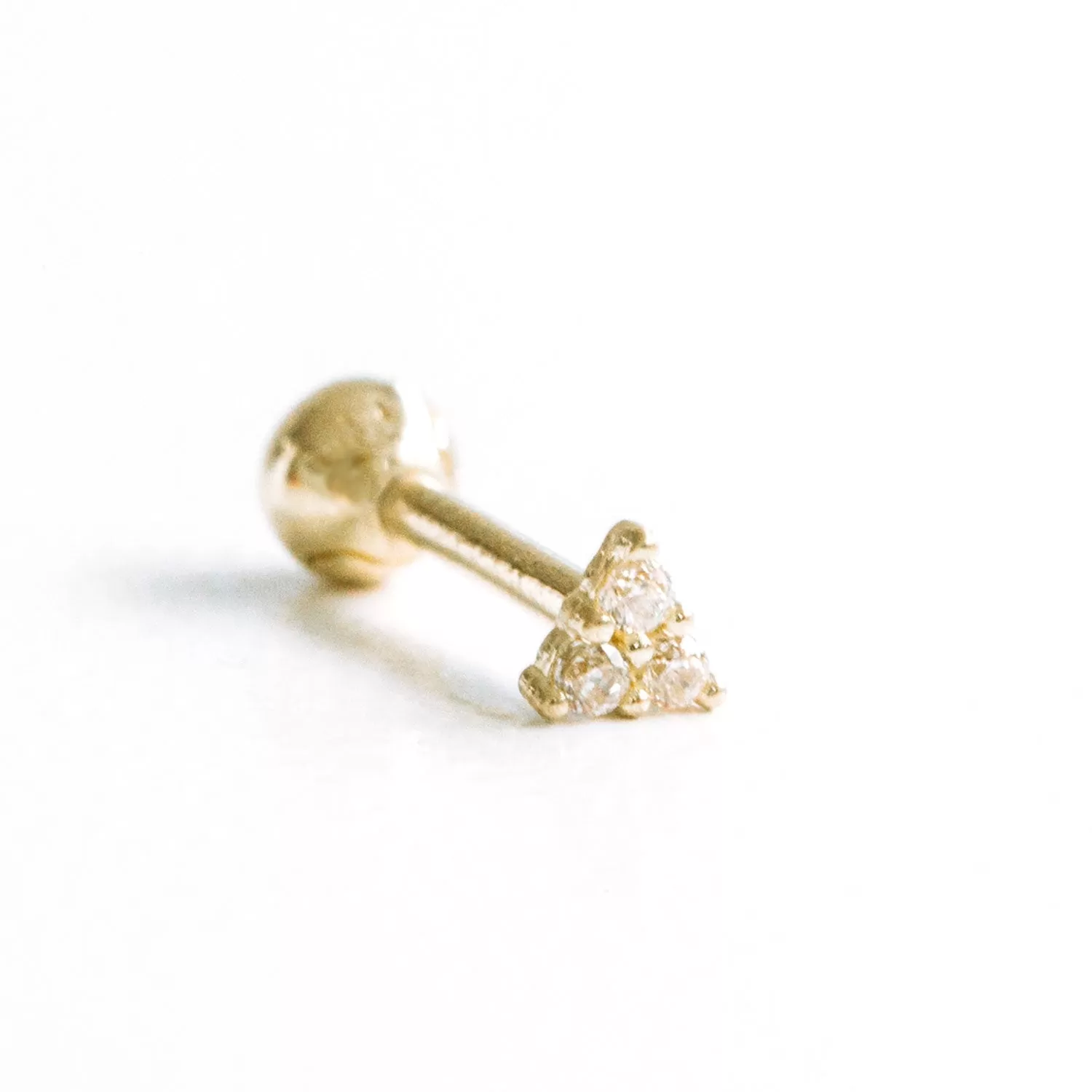 14k Gold Cubic Triangle Pendant Barbell Ear Stud Piercing