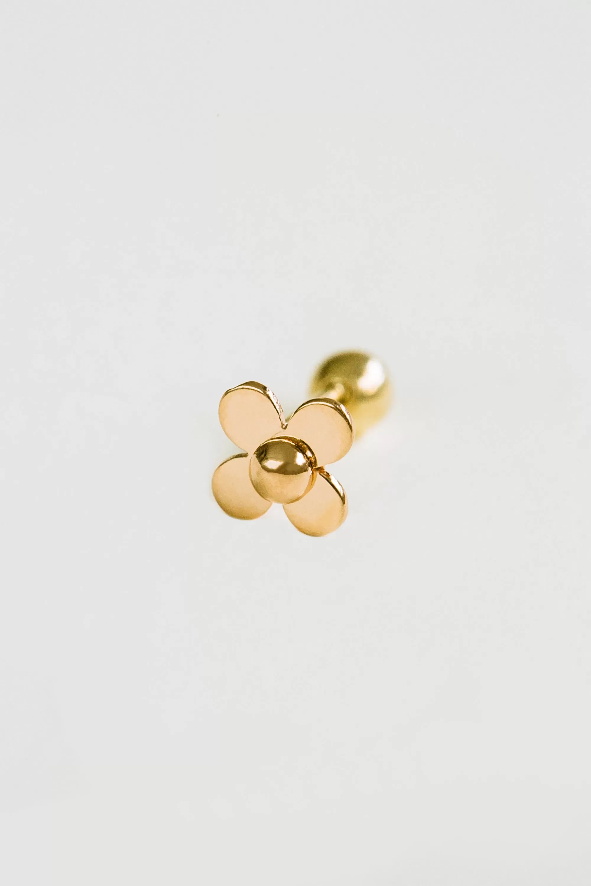 14k Gold Round Petal Flower Pendant Barbell Ear Stud Piercing