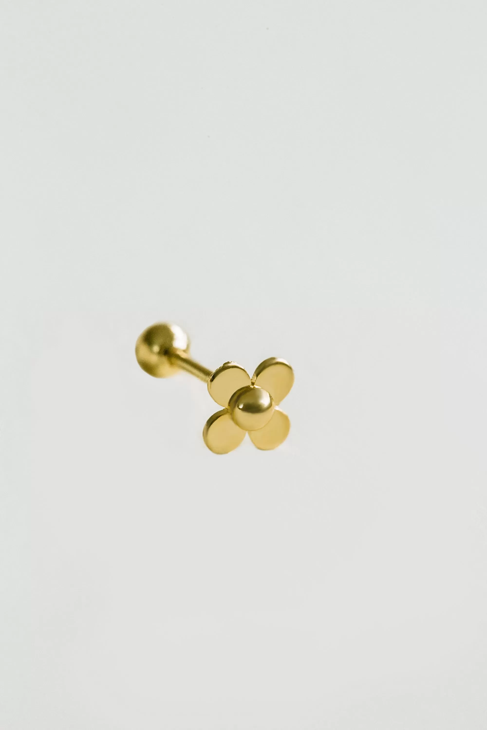 14k Gold Round Petal Flower Pendant Barbell Ear Stud Piercing