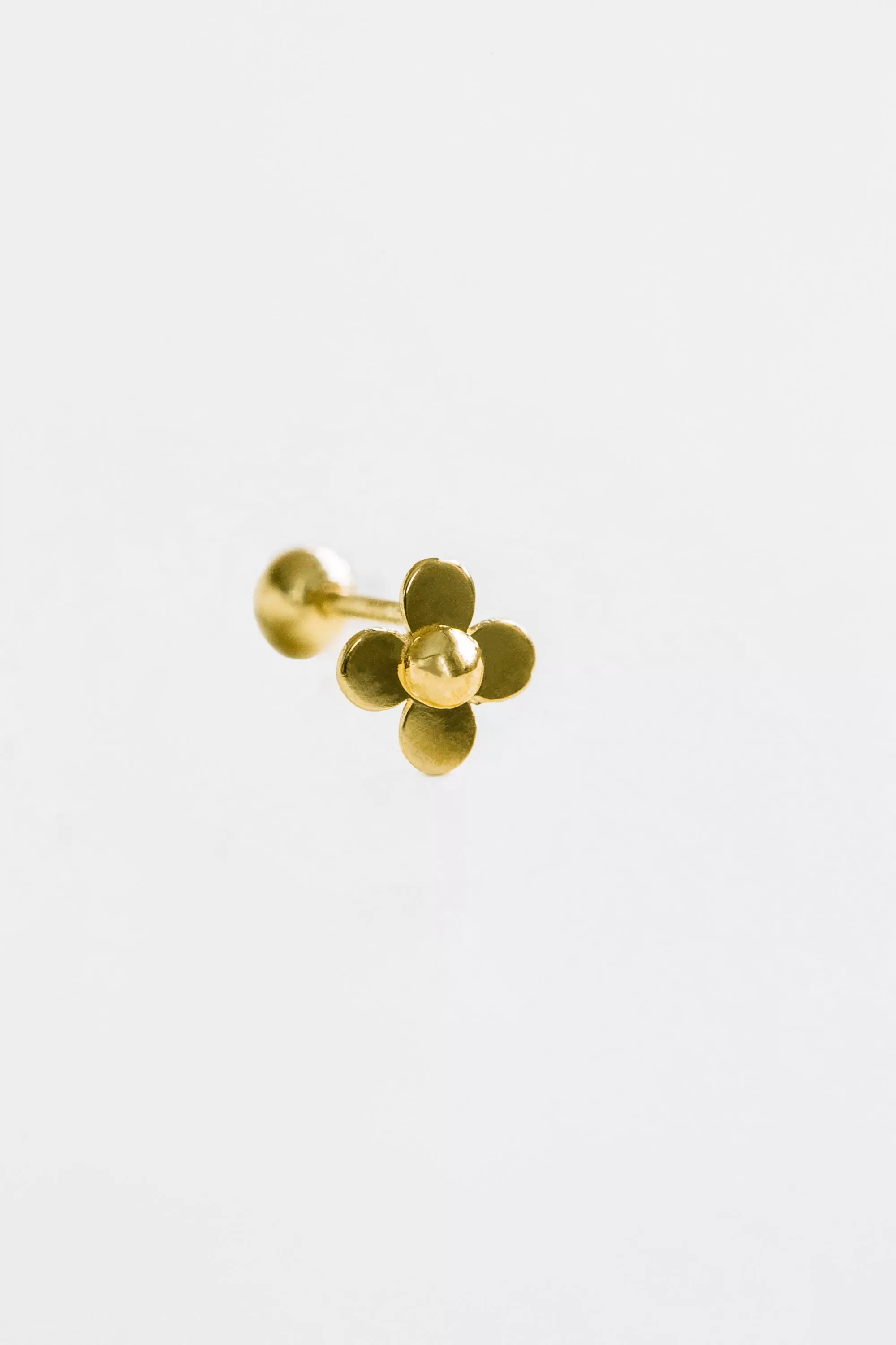 14k Gold Round Petal Flower Pendant Barbell Ear Stud Piercing