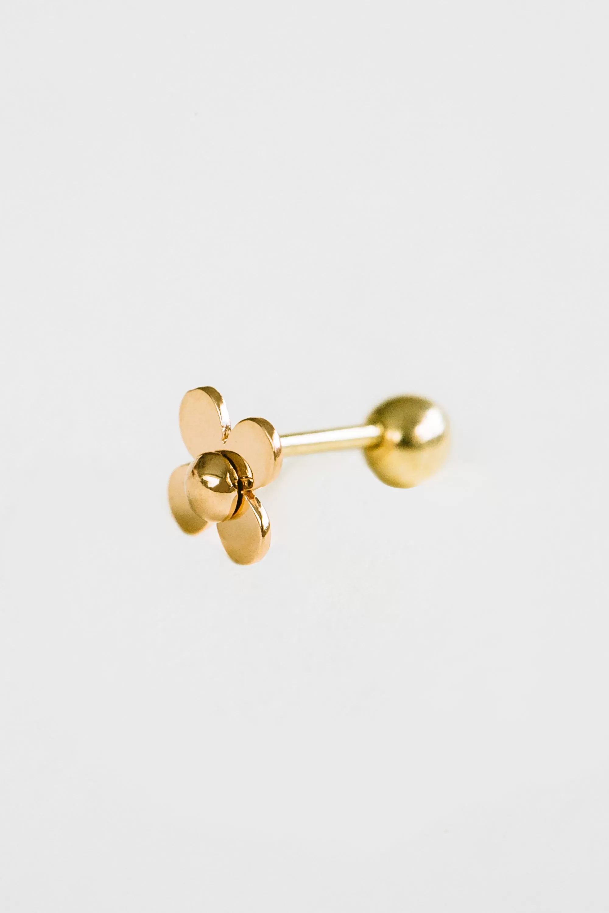 14k Gold Round Petal Flower Pendant Barbell Ear Stud Piercing