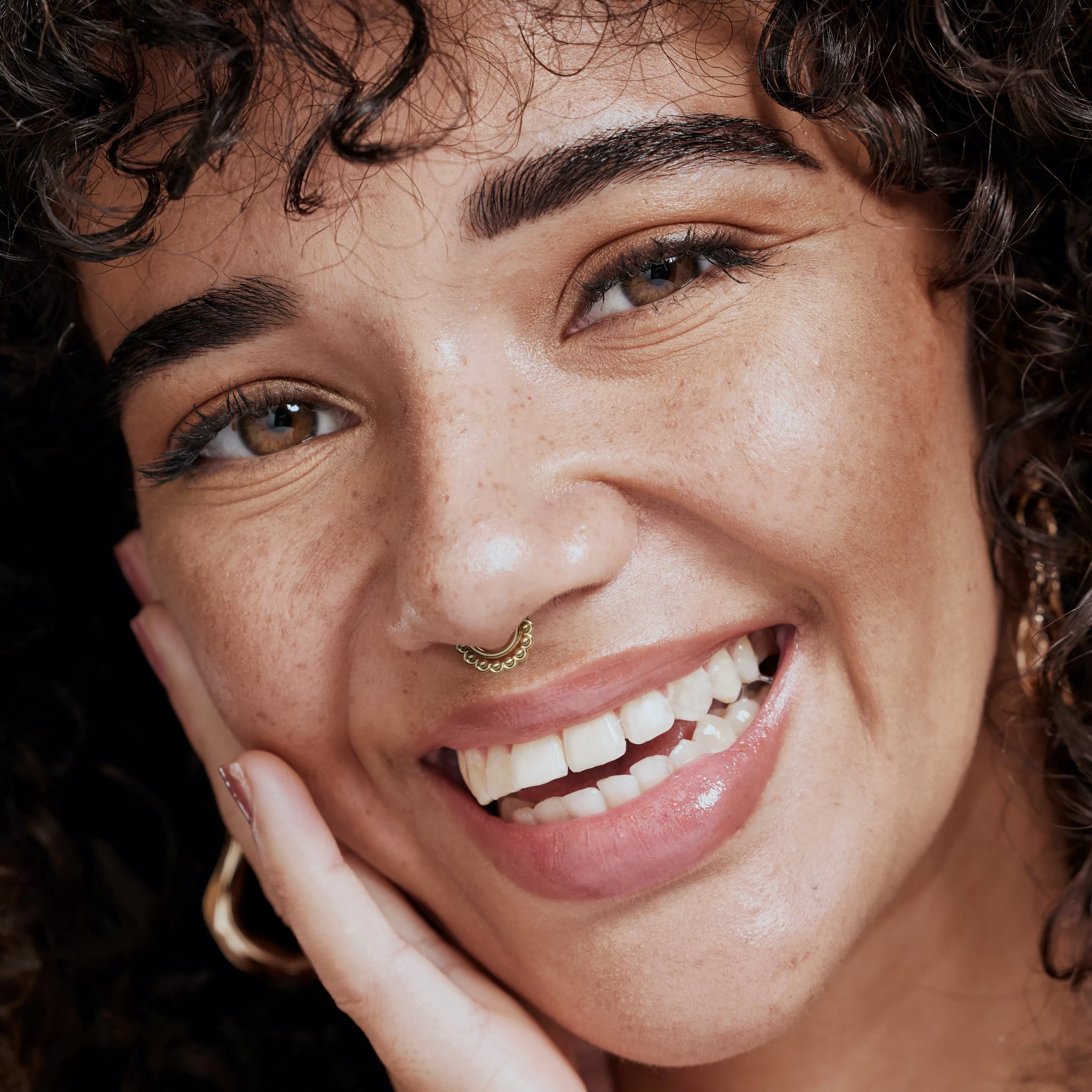 14K Gold Stacked Petal Septum Ring