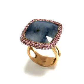 18K Rose Gold Natural Blue & Pink SAPPHIRES Ladies Ring 20.45g Size 10.35 Resizable