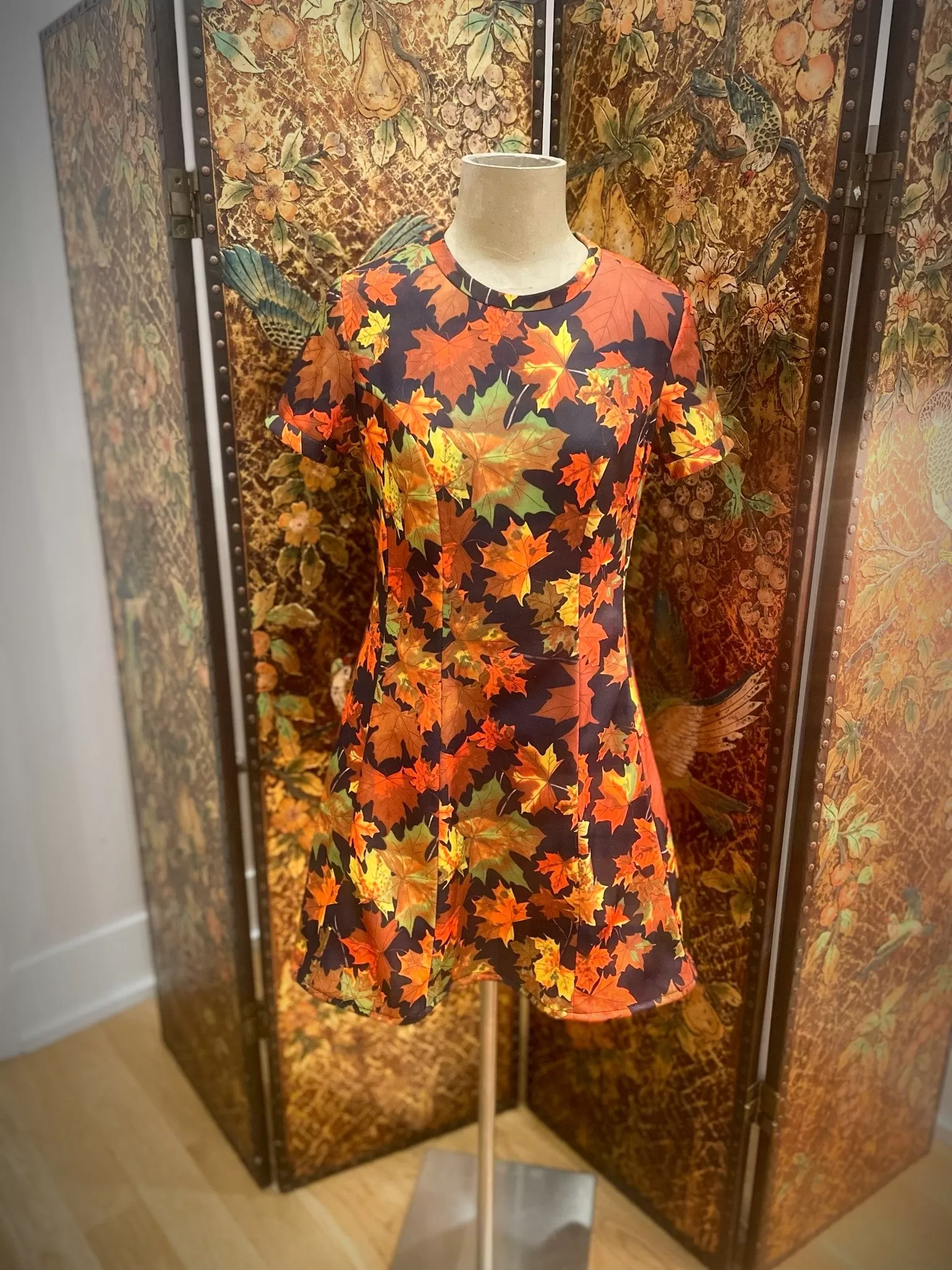 1970s Autumn Leaves Dress