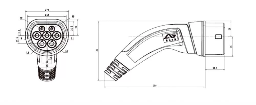 32A 22KW Type 2 to Type 2 EV Charging Cable IEC 62196-2 EV Charger Type 2 EV Cable 3 Phase for Electric Vehicle Charging Station