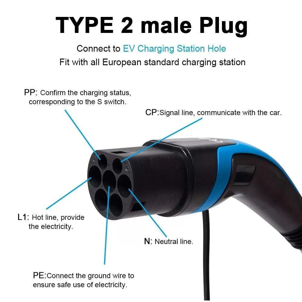 32A 22KW Type 2 to Type 2 EV Charging Cable IEC 62196-2 EV Charger Type 2 EV Cable 3 Phase for Electric Vehicle Charging Station