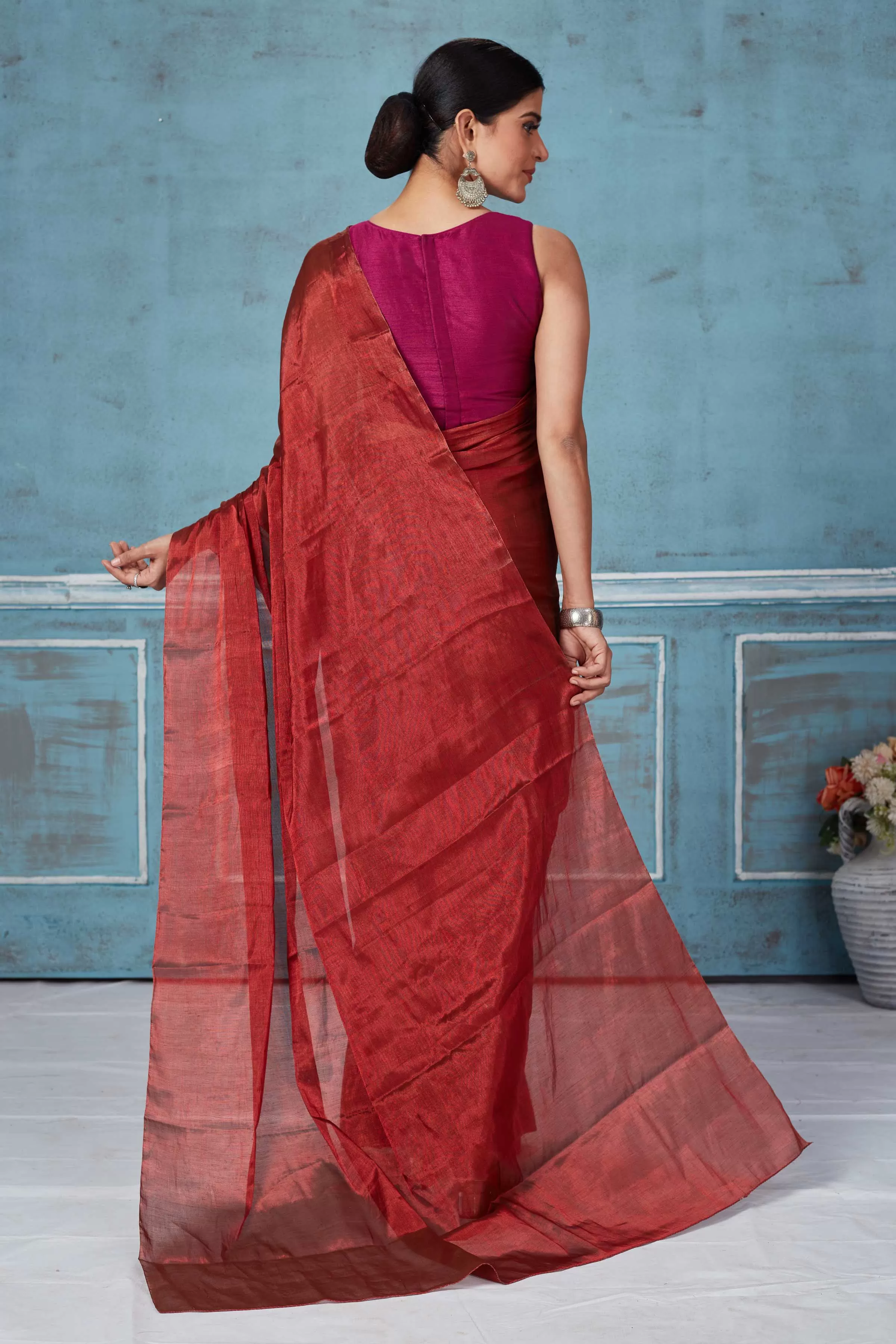 92A164 Maroon Tissue Silk Golden Zari Saree