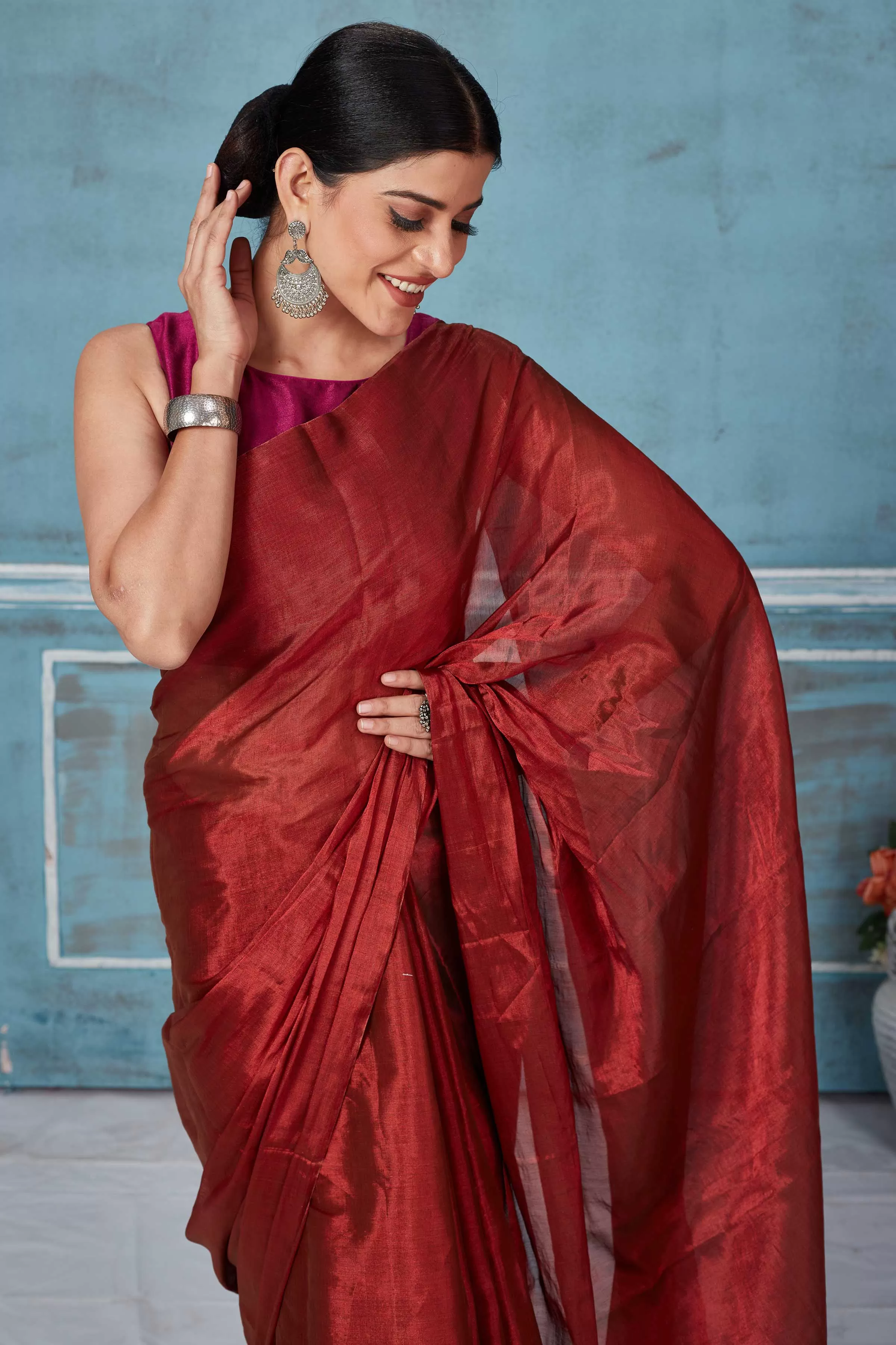 92A164 Maroon Tissue Silk Golden Zari Saree