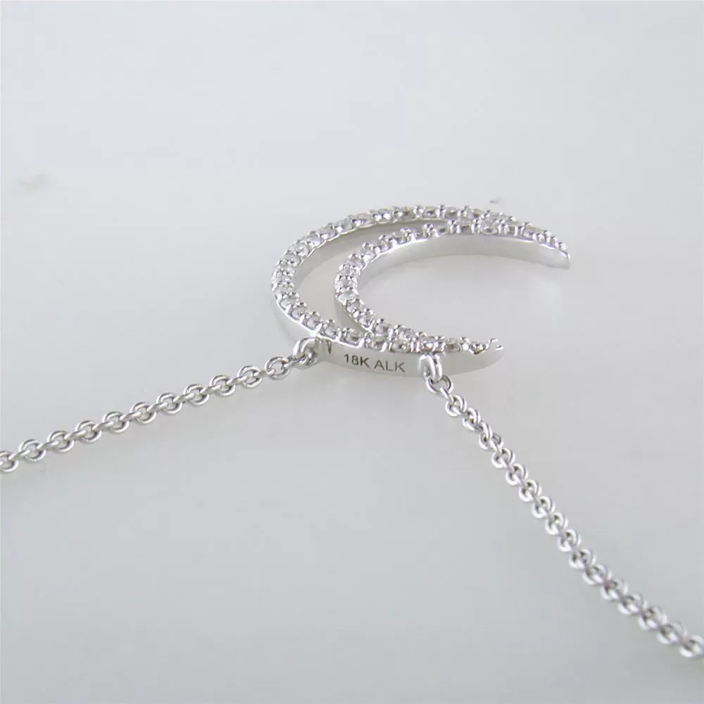 A. Link 18k White Gold Small Diamond Crescent Moon Pendant Necklace