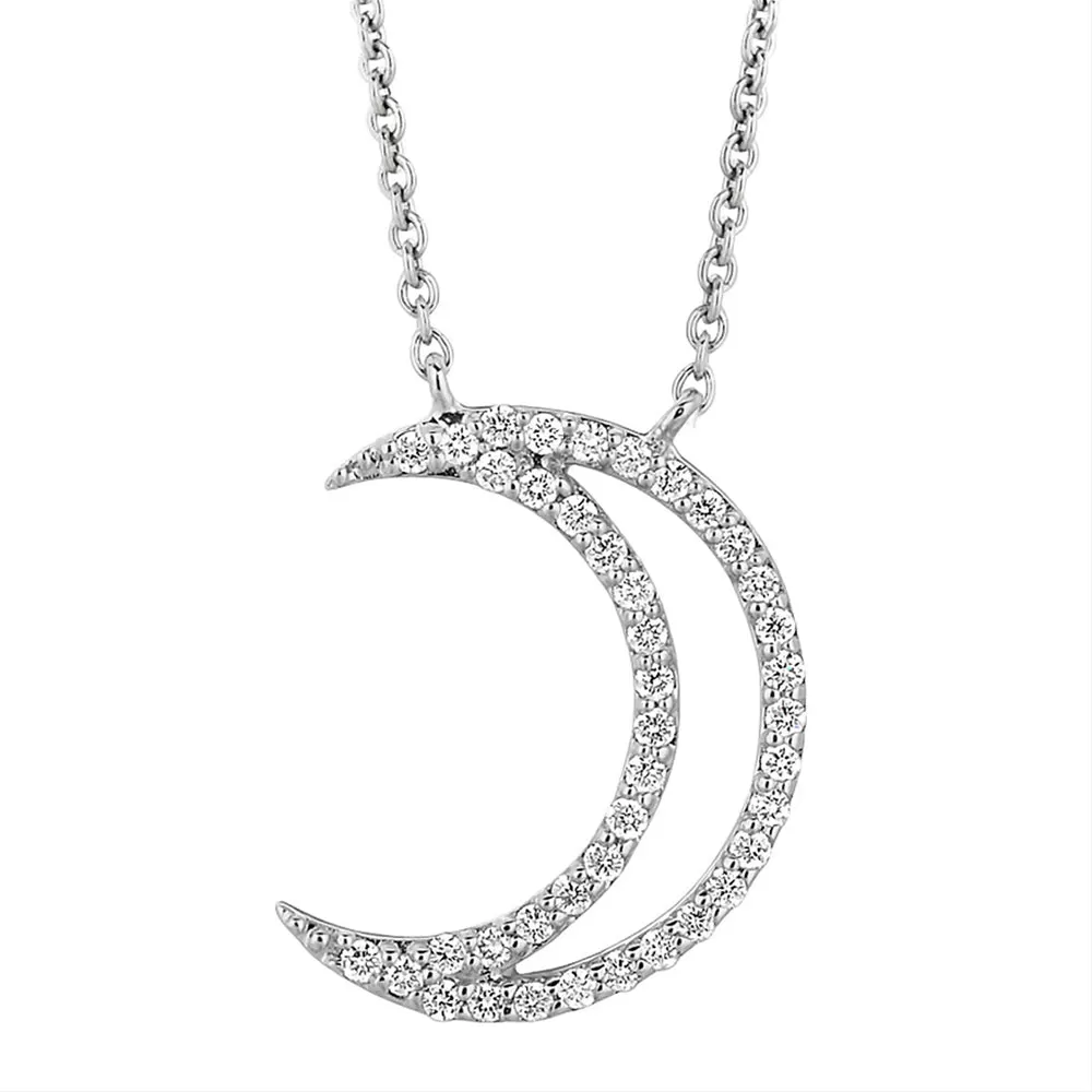 A. Link 18k White Gold Small Diamond Crescent Moon Pendant Necklace