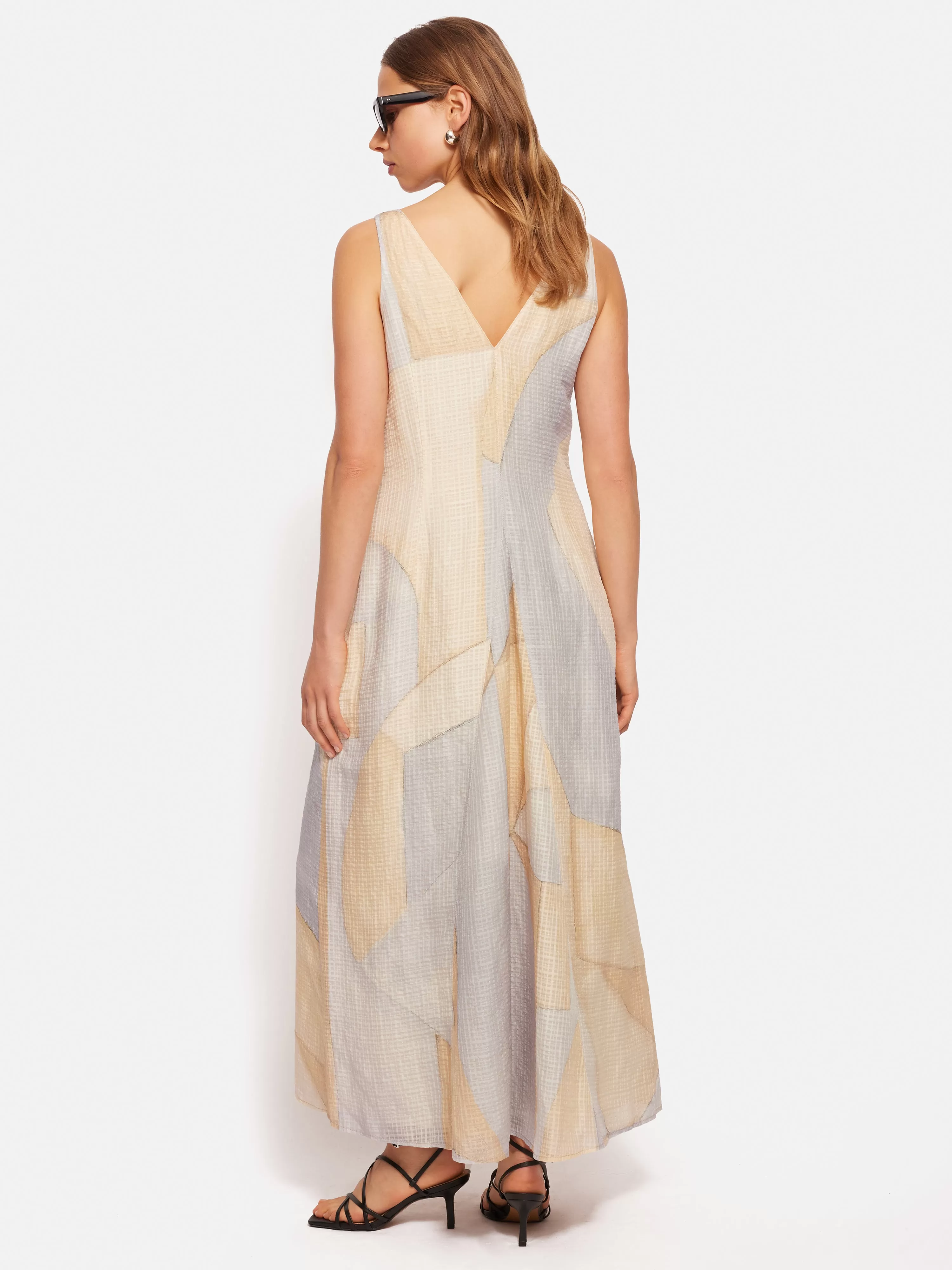 Abstract Silk Linen Gauze Dress | Blue