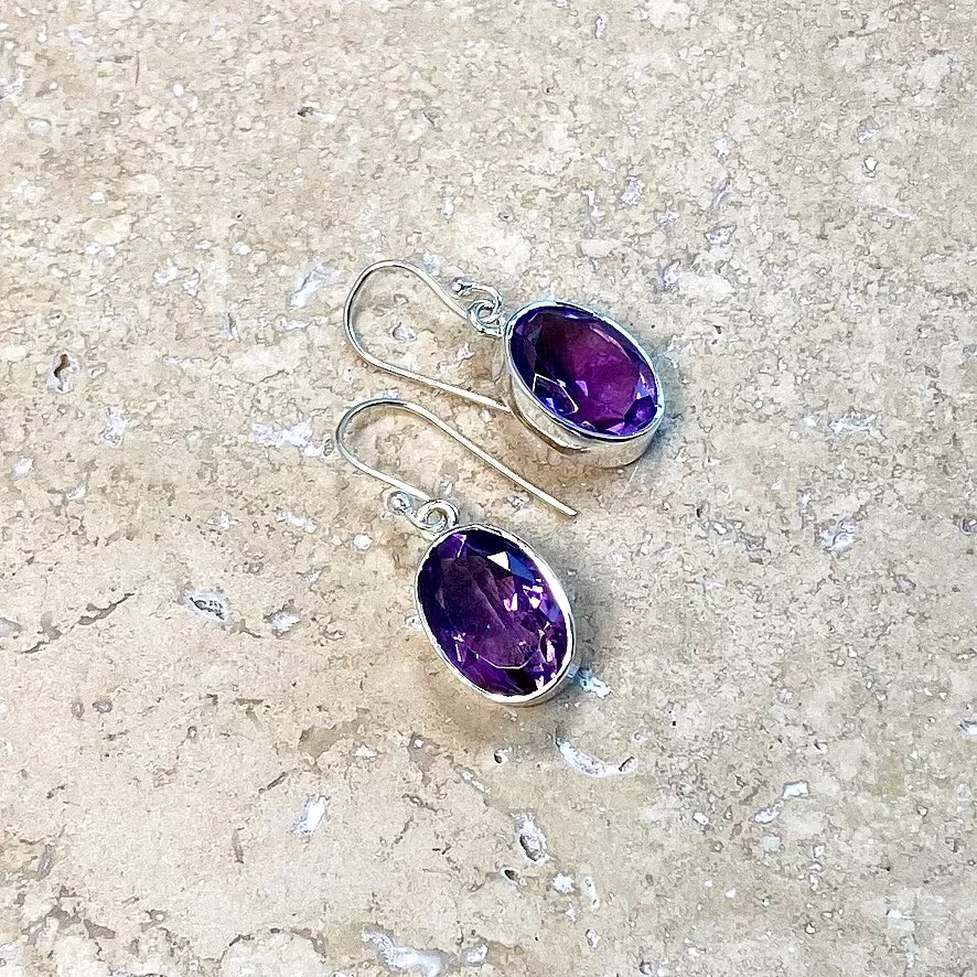 Amethyst Oval Hand Faceted Pendant & Earring Set - Grace