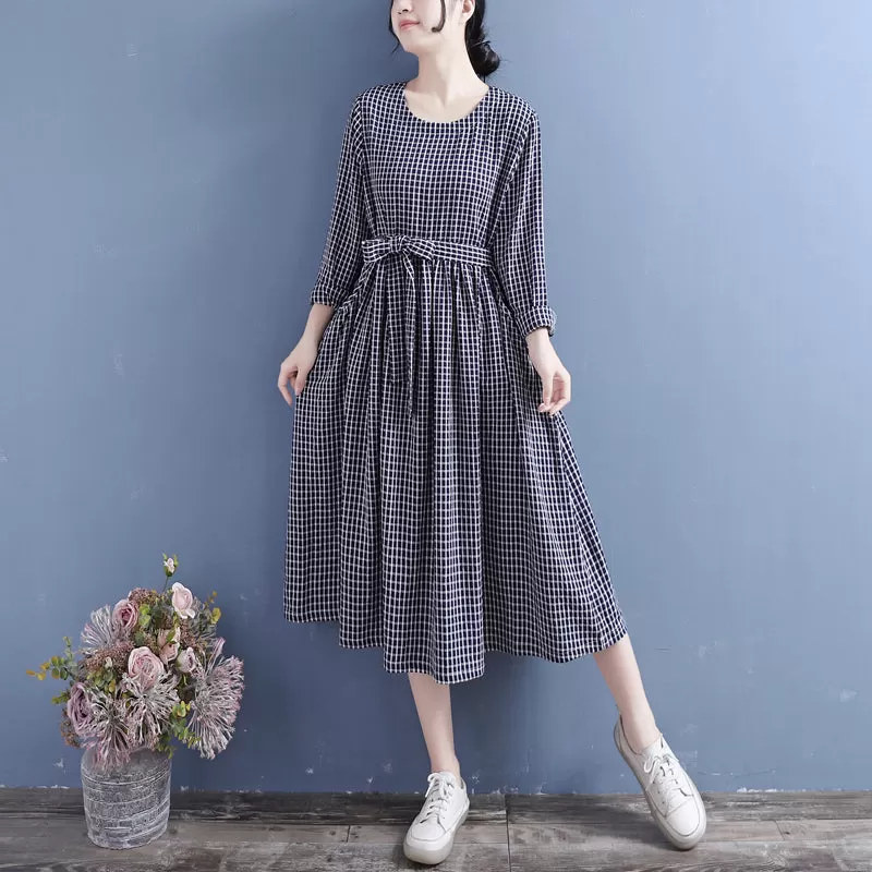 Autumn Cotton Linen Casual Pliad Dress