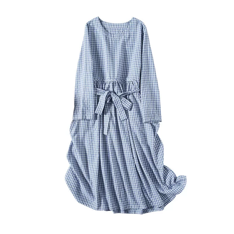 Autumn Cotton Linen Casual Pliad Dress