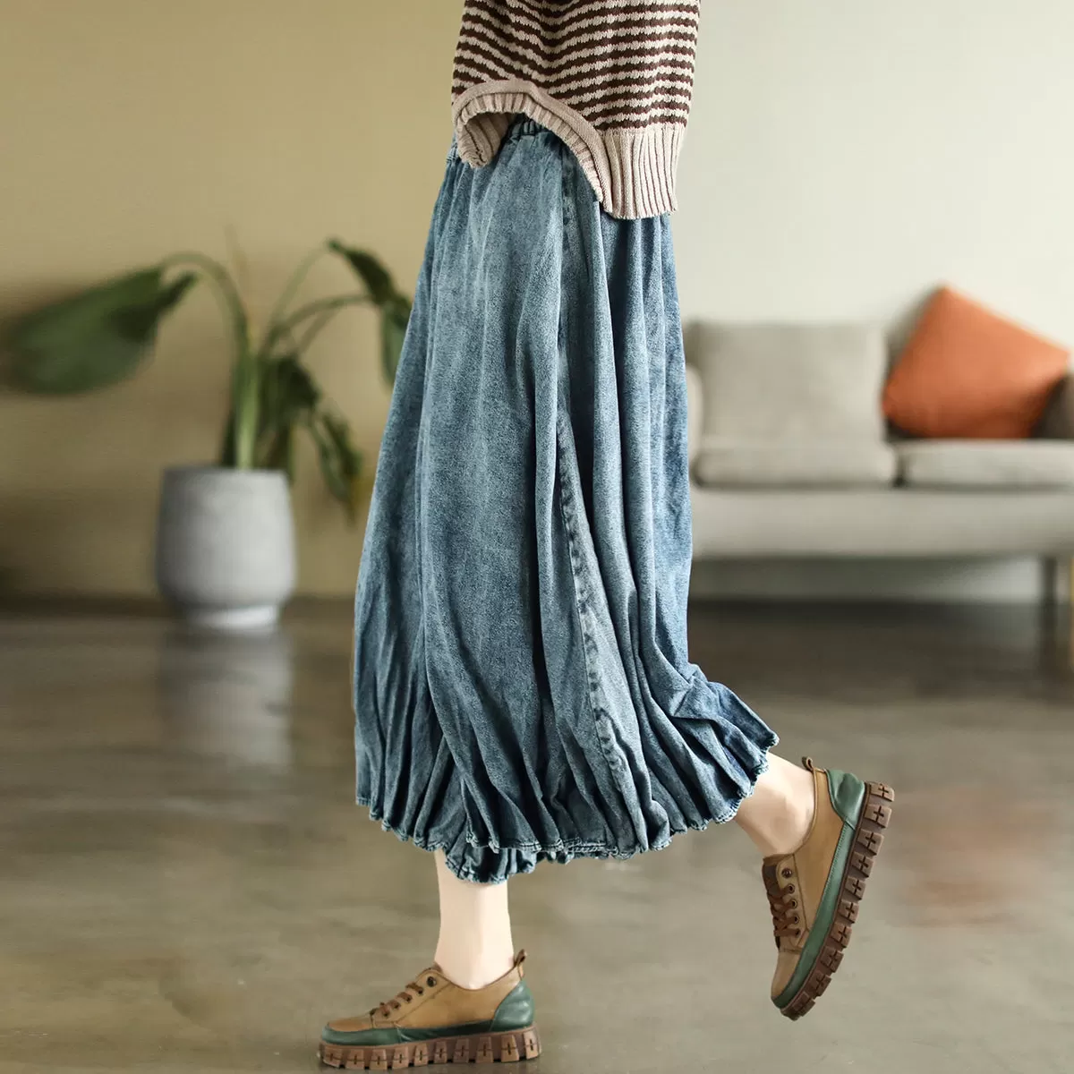 Autumn Retro Loose Cotton Denim Skirt