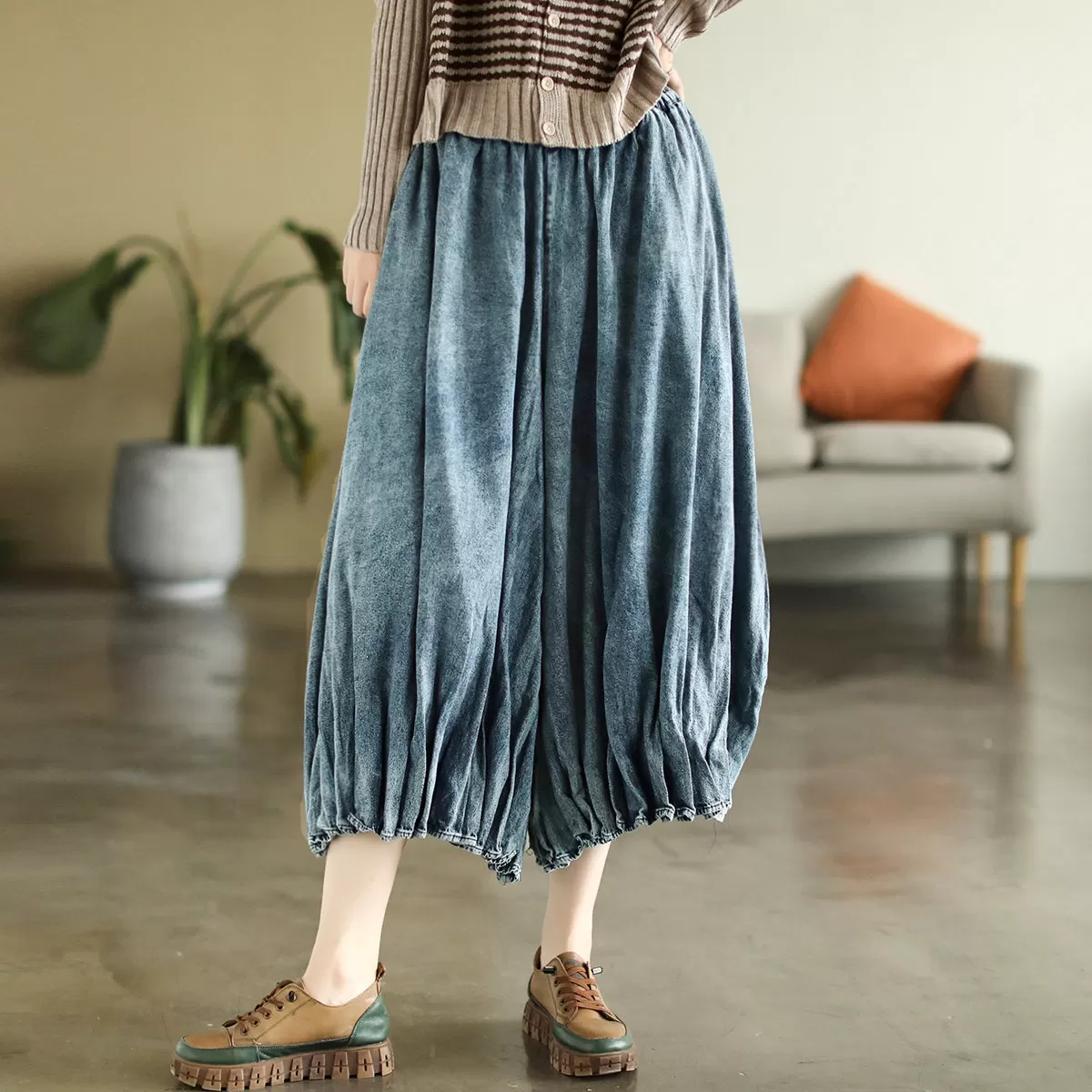 Autumn Retro Loose Cotton Denim Skirt