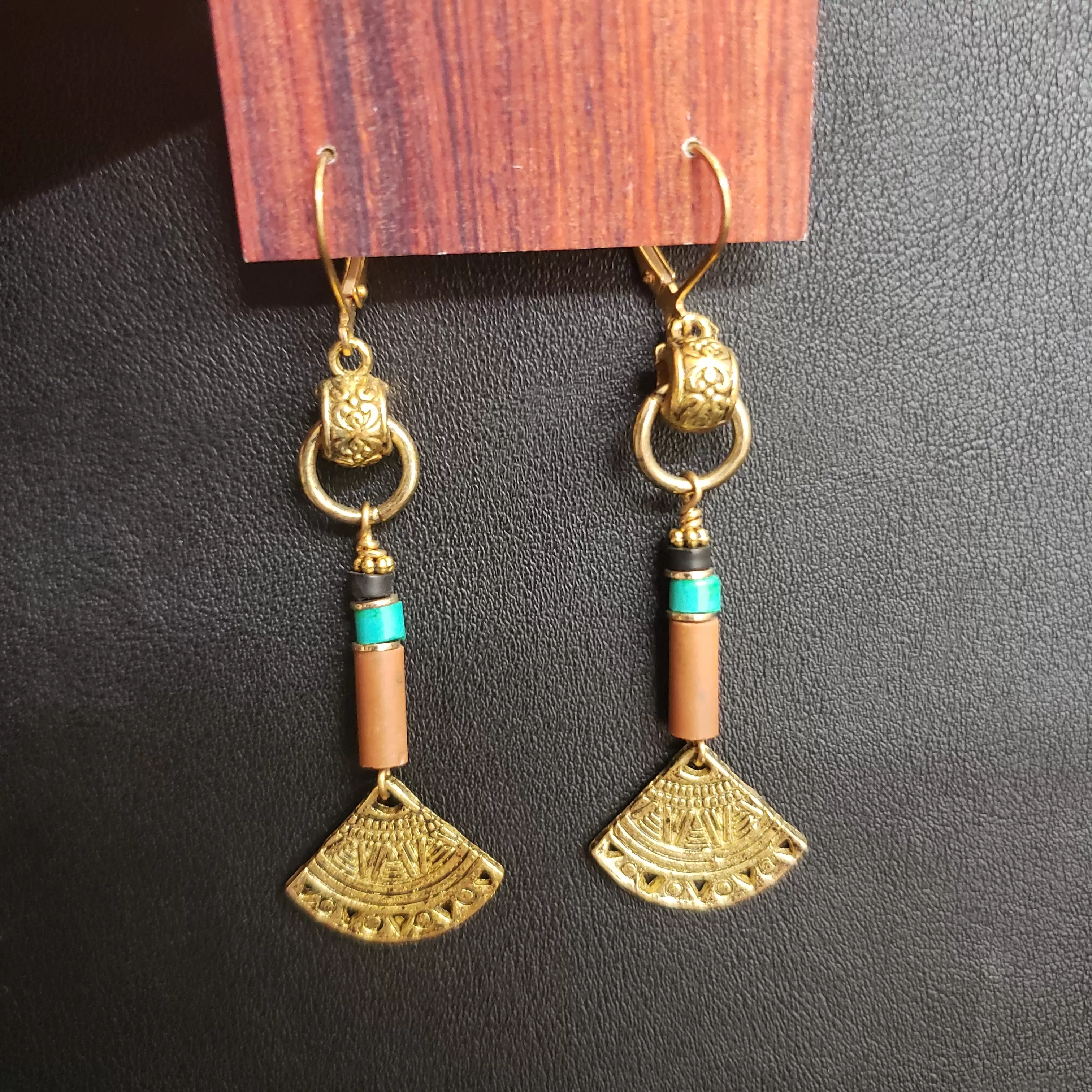 Aztec Fan Drop Earrings - Turquoise