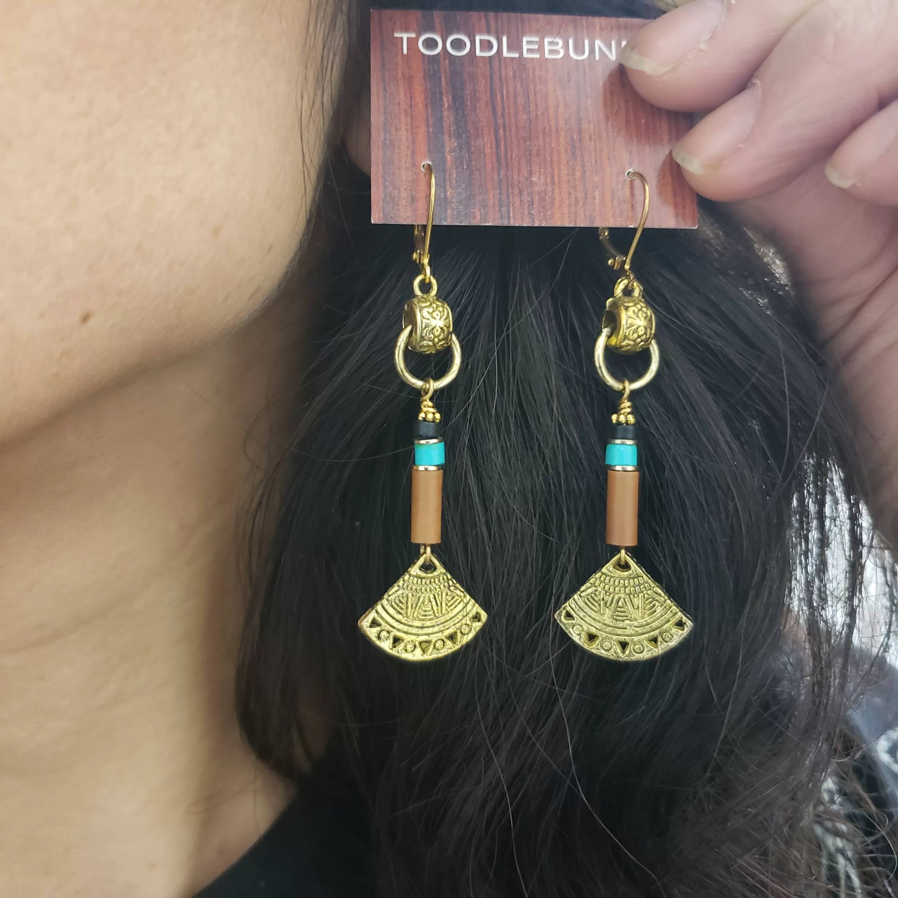 Aztec Fan Drop Earrings - Turquoise