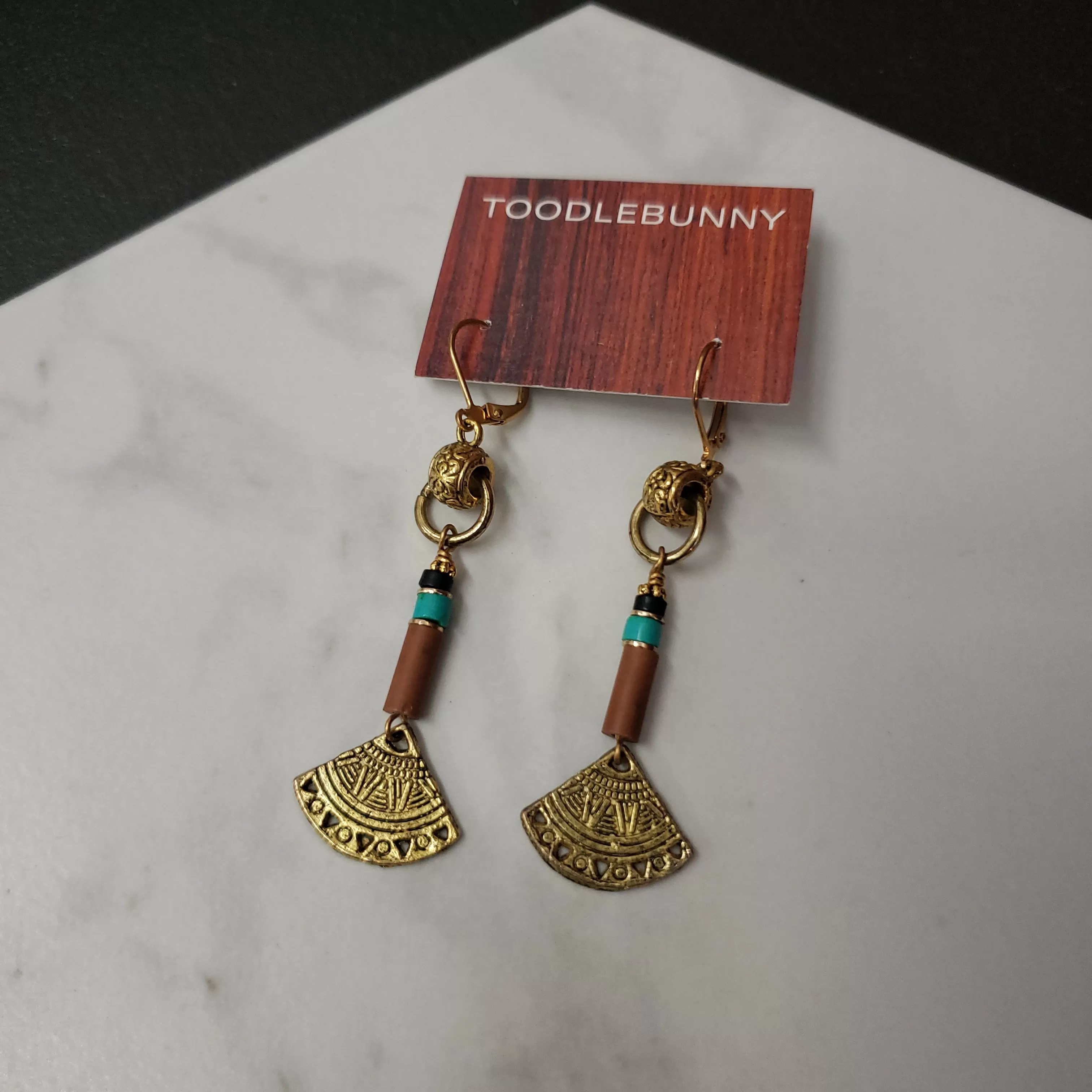 Aztec Fan Drop Earrings - Turquoise