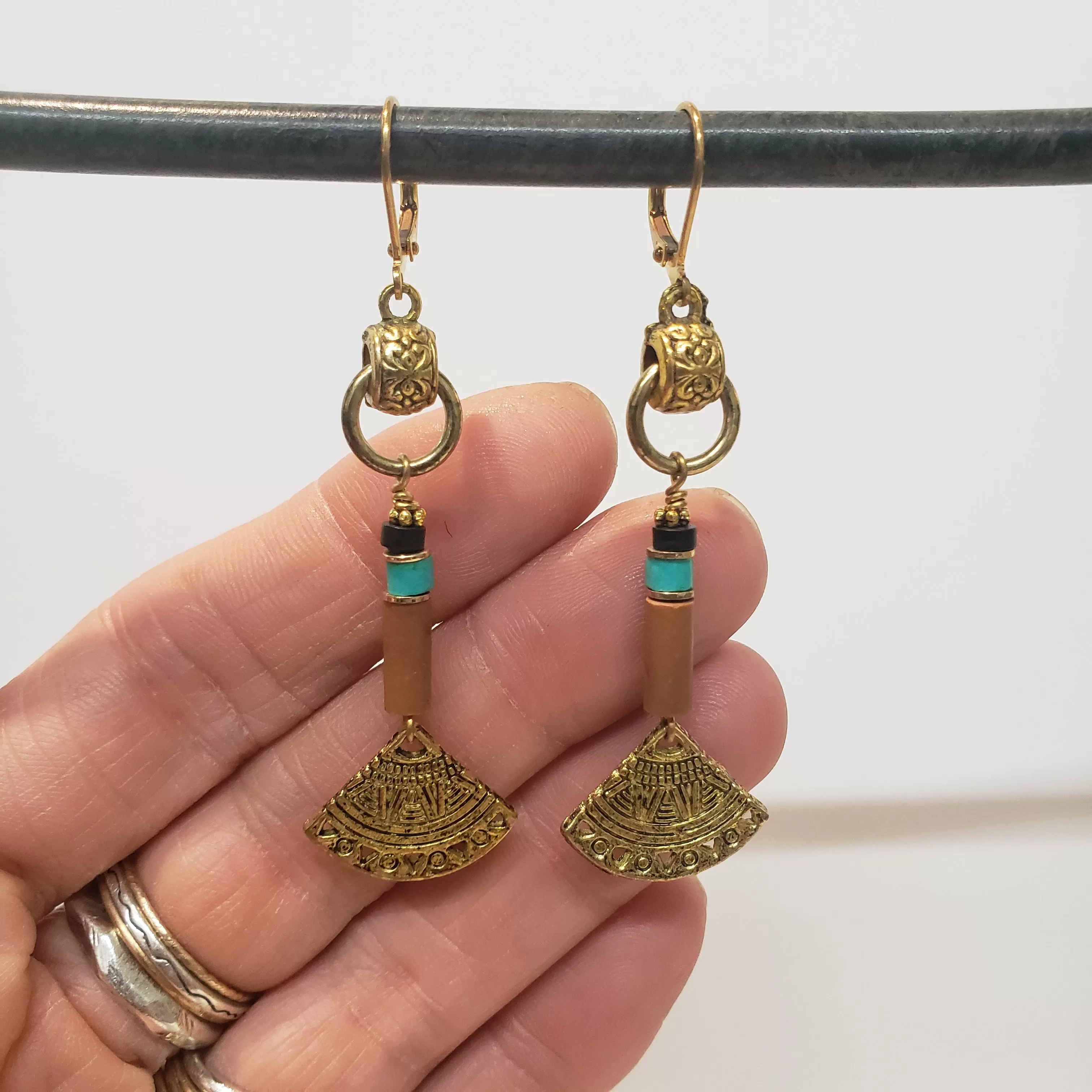 Aztec Fan Drop Earrings - Turquoise