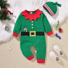 Baby Boys Green Jumpsuit Christmas Elf Suit