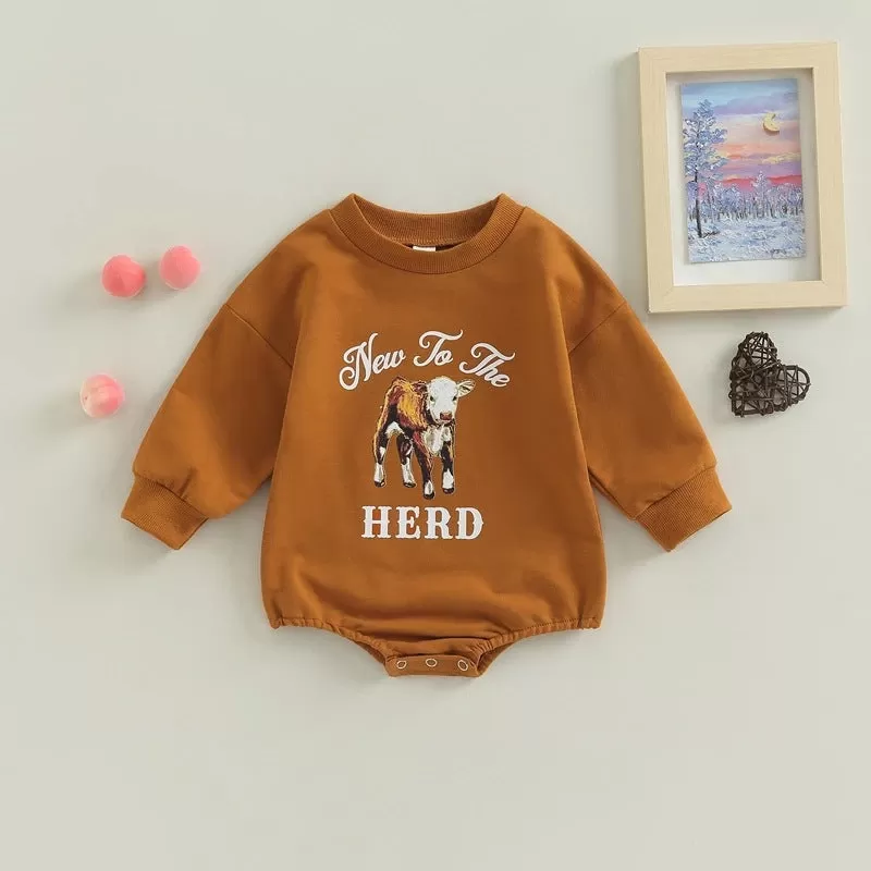 Baby Boys Solid Color Cartoon Print Long-sleeved Jumpsuit