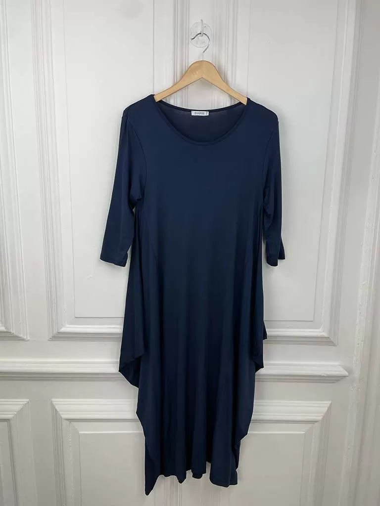 Basic 3/4 Sleeve Layering Dress - Navy