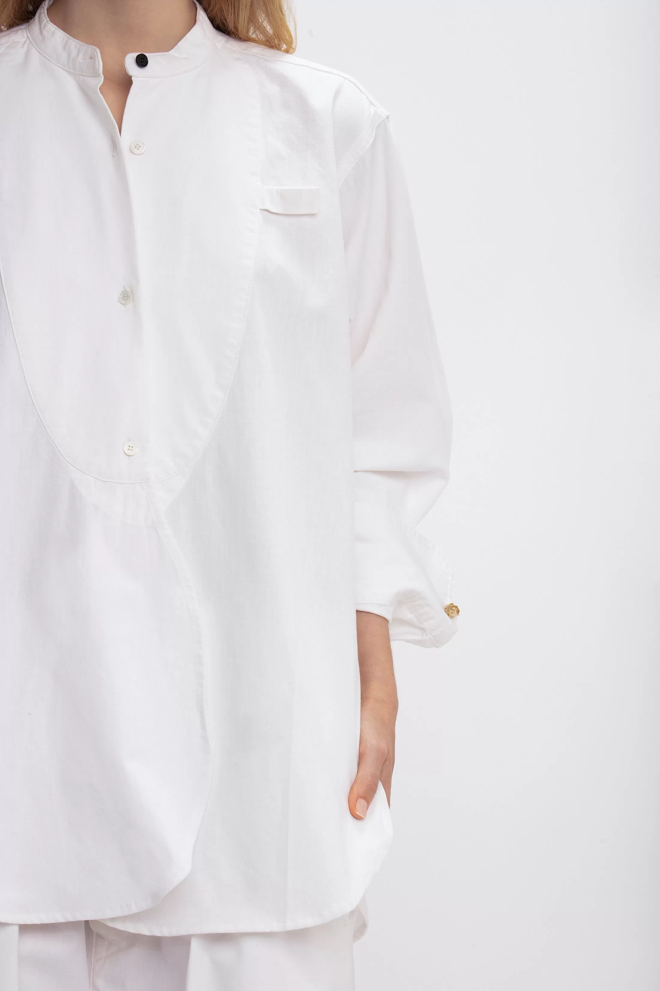 Bib-Front Tuxedo Shirt In Washed White