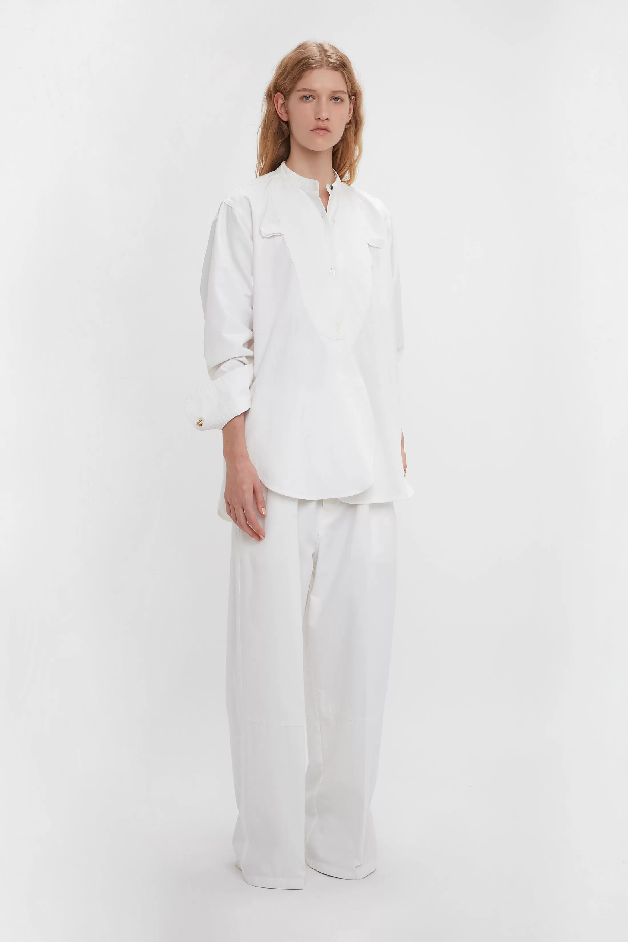 Bib-Front Tuxedo Shirt In Washed White