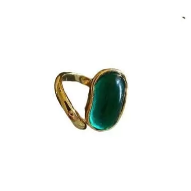 Big Emerald Oval Geometric Statement Adjustable Ring