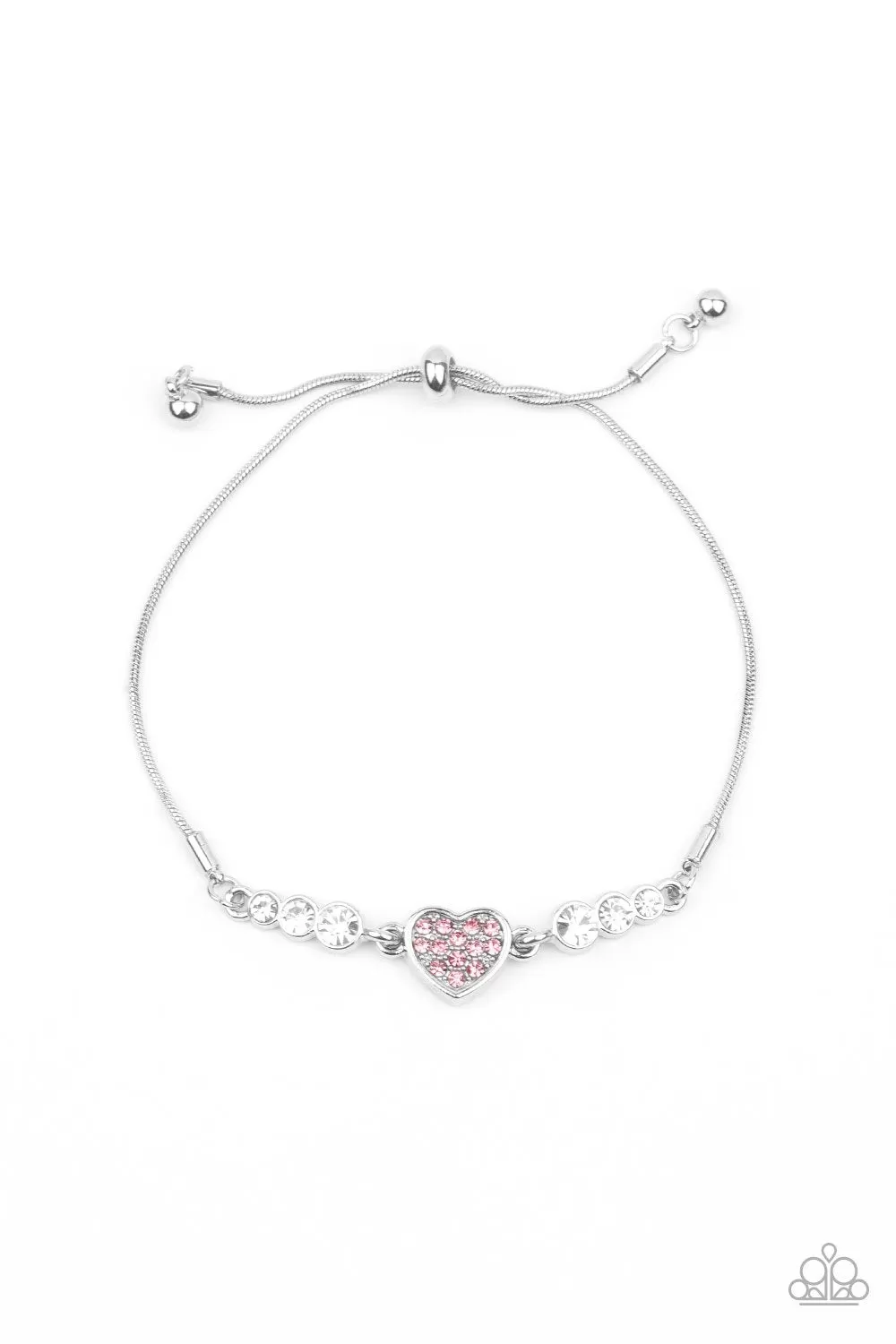 Big-Hearted Beam Pink Rhinestone Heart Slide Bracelet - Paparazzi Accessories