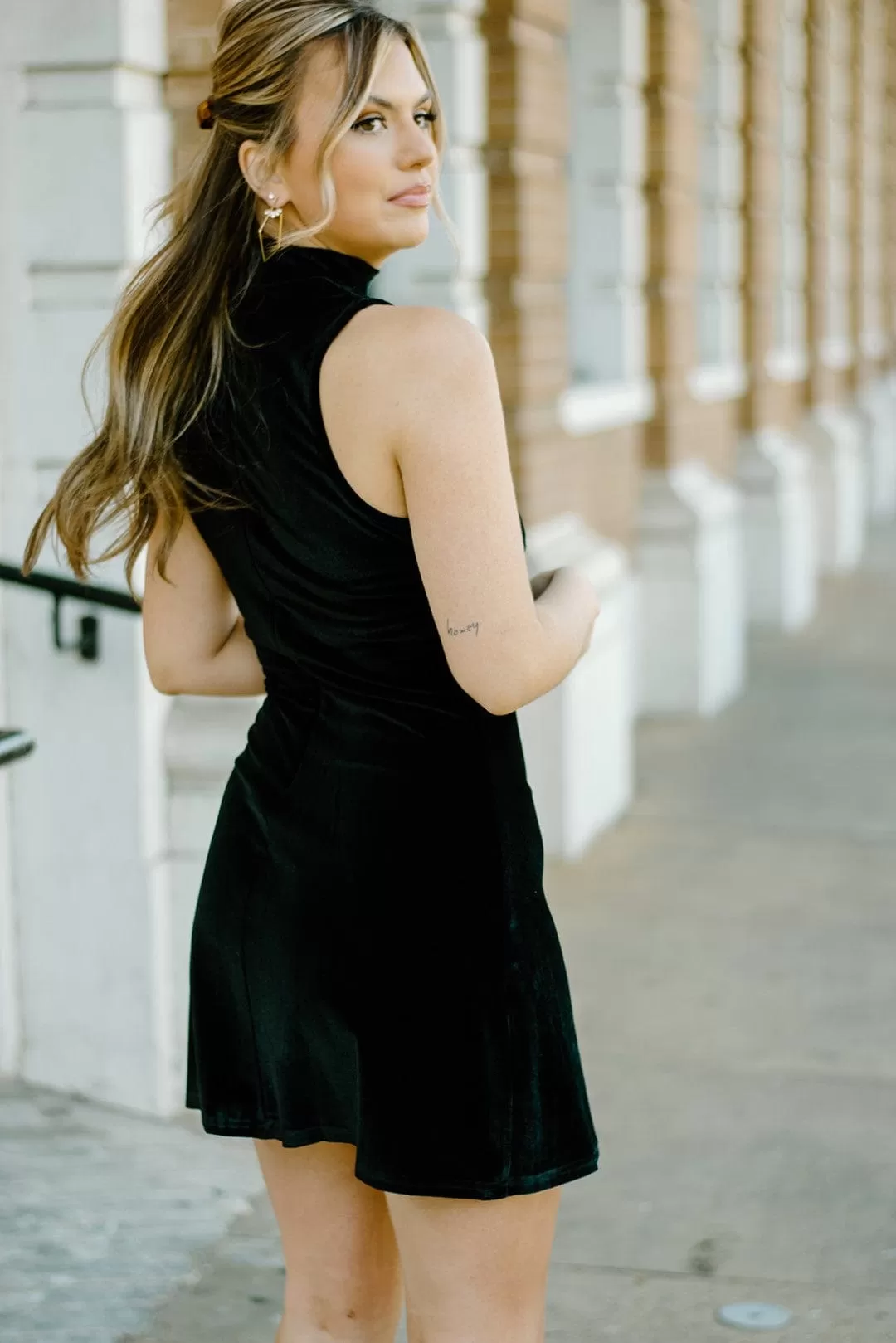 Black Mock Neck Velvet Dress