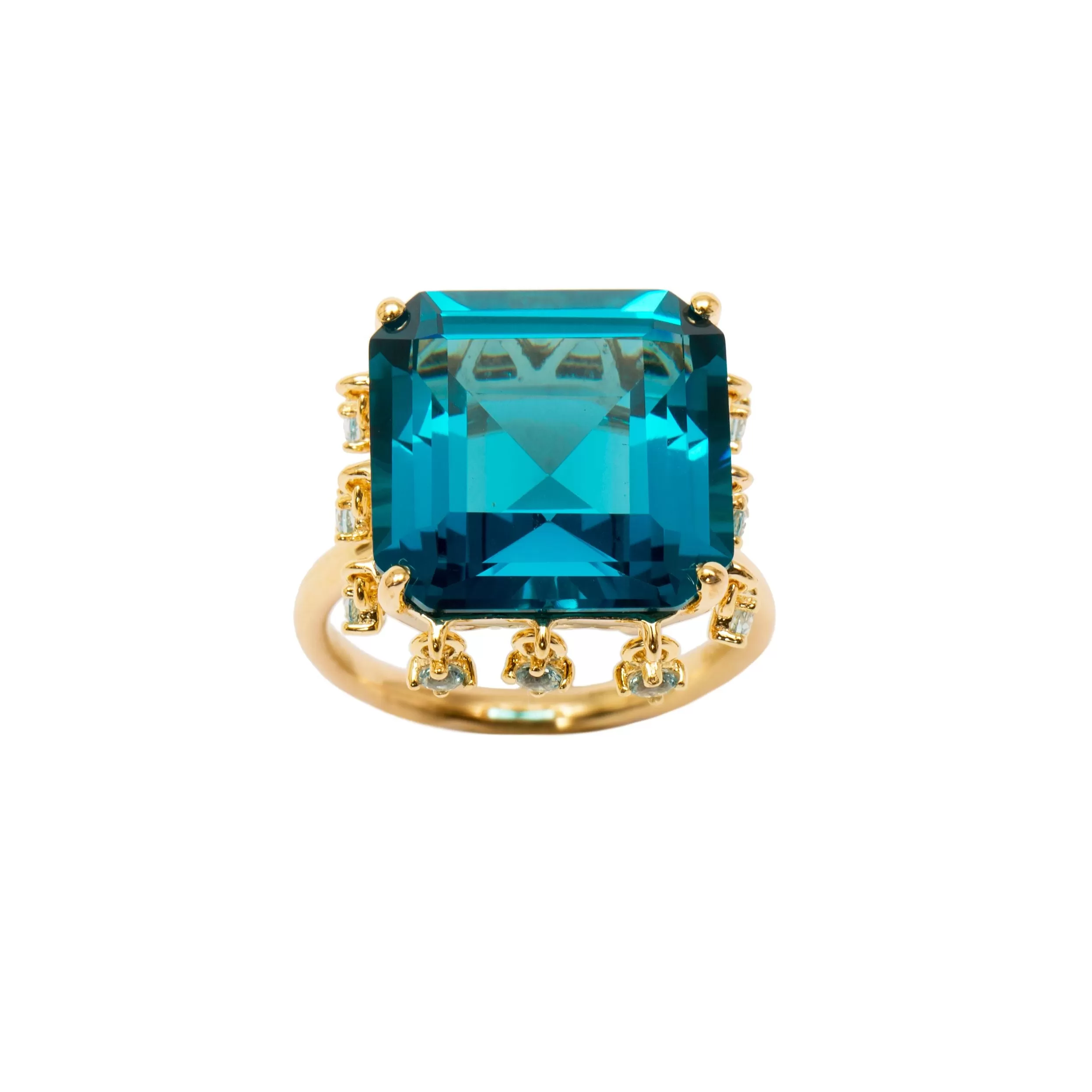 Blue Topaz Queen's Signature Ring with Zircon Charms in Vermeil Gold