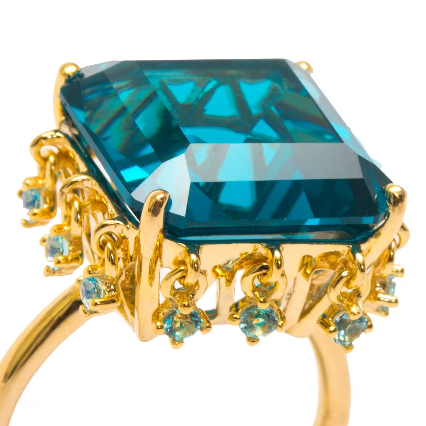 Blue Topaz Queen's Signature Ring with Zircon Charms in Vermeil Gold