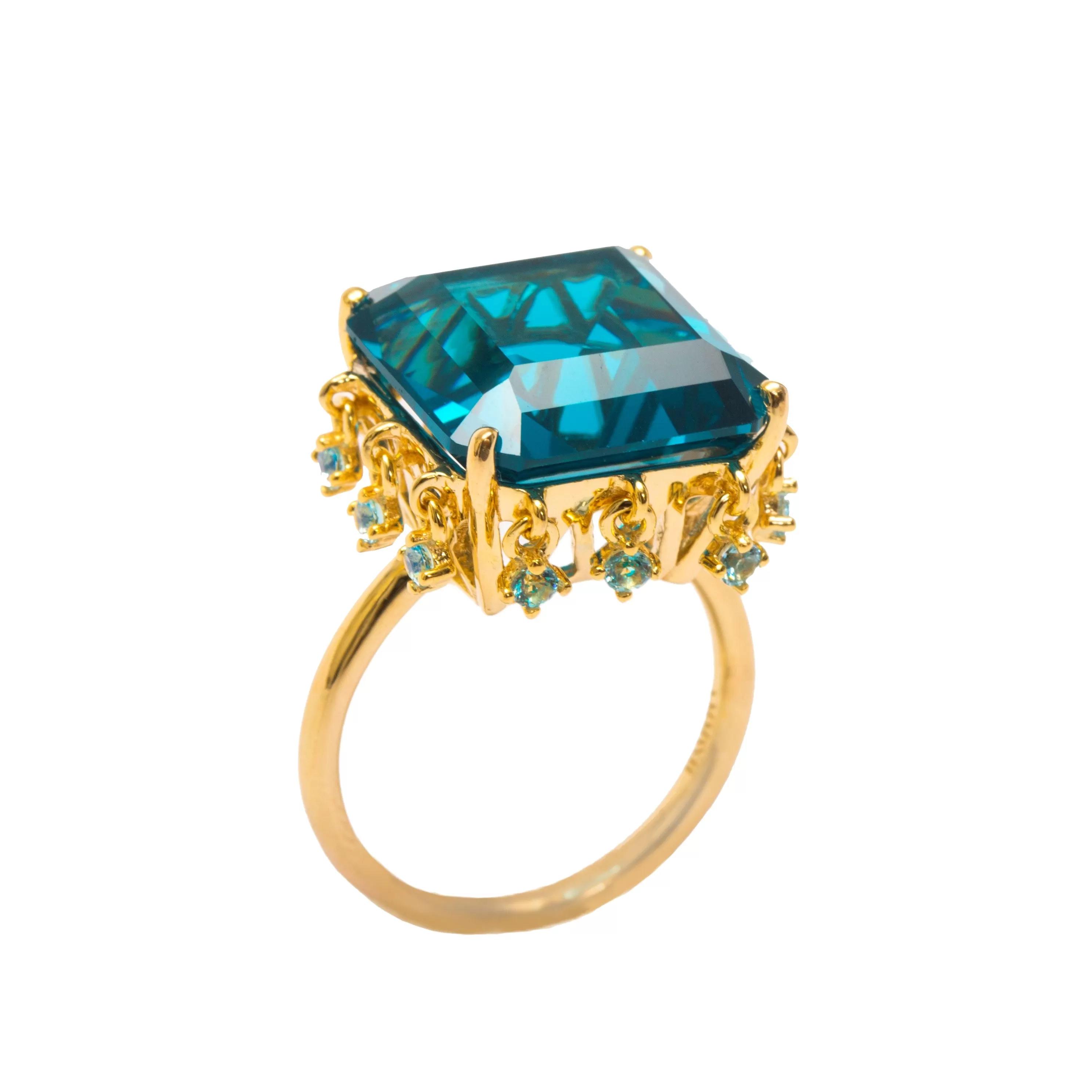 Blue Topaz Queen's Signature Ring with Zircon Charms in Vermeil Gold