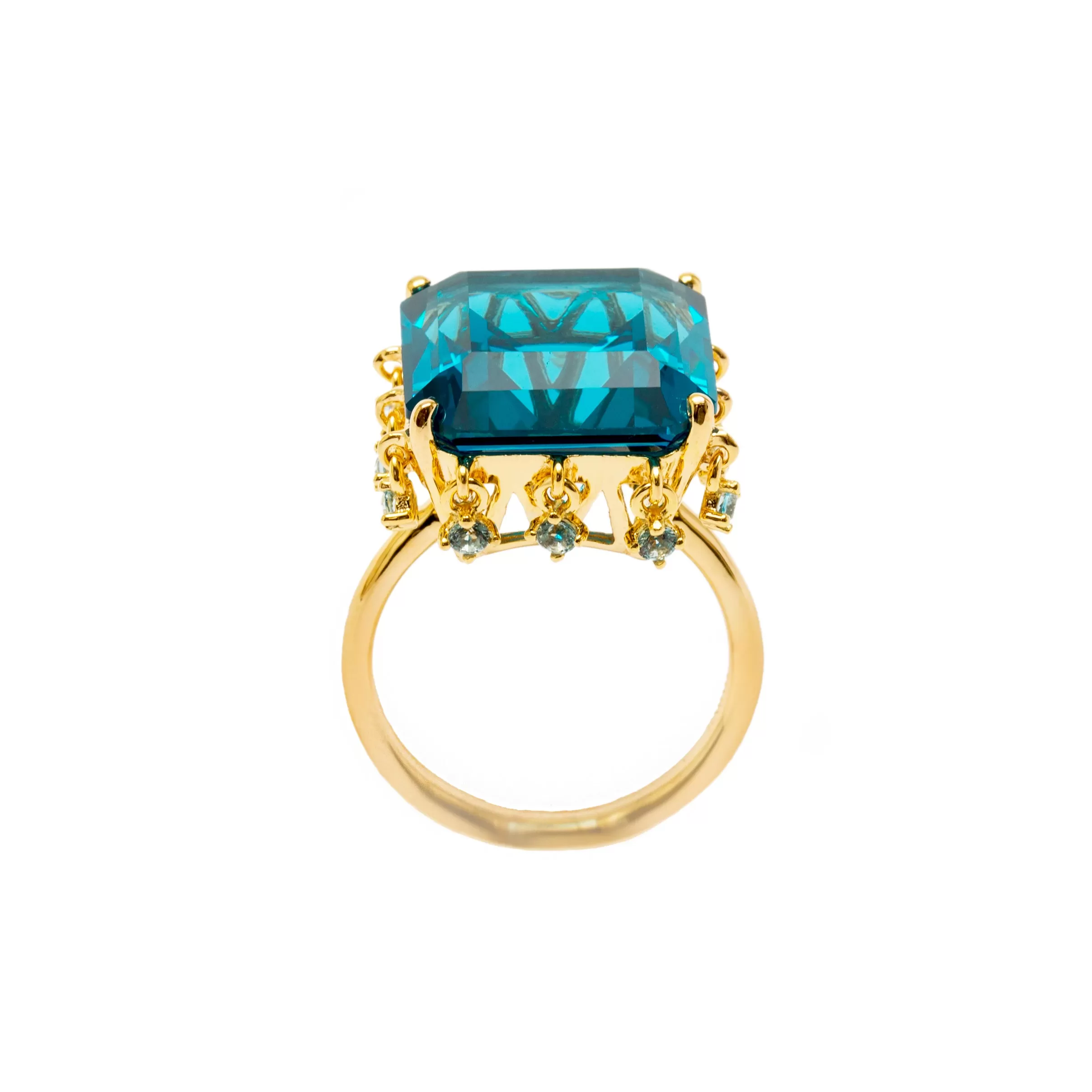 Blue Topaz Queen's Signature Ring with Zircon Charms in Vermeil Gold