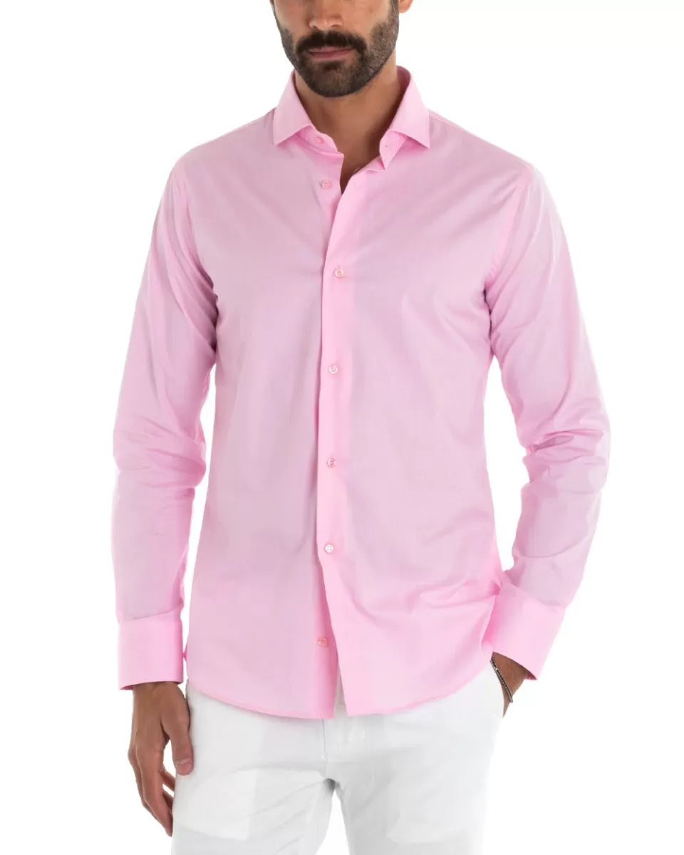 Camicia Uomo Sartoriale Con Colletto Manica Lunga Basic Cotone Morbido Rosa Regular Fit GIOSAL-C2392A