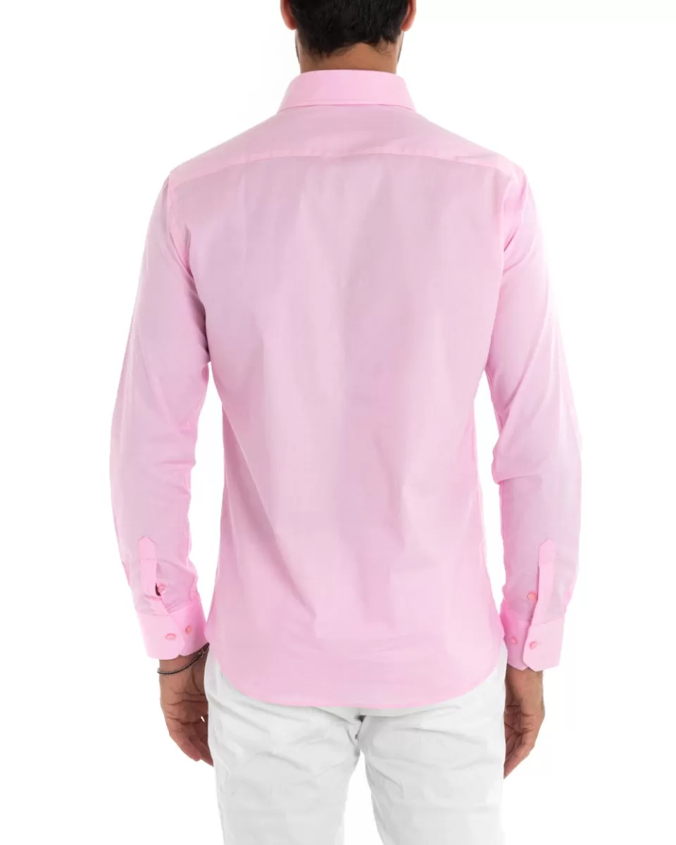 Camicia Uomo Sartoriale Con Colletto Manica Lunga Basic Cotone Morbido Rosa Regular Fit GIOSAL-C2392A