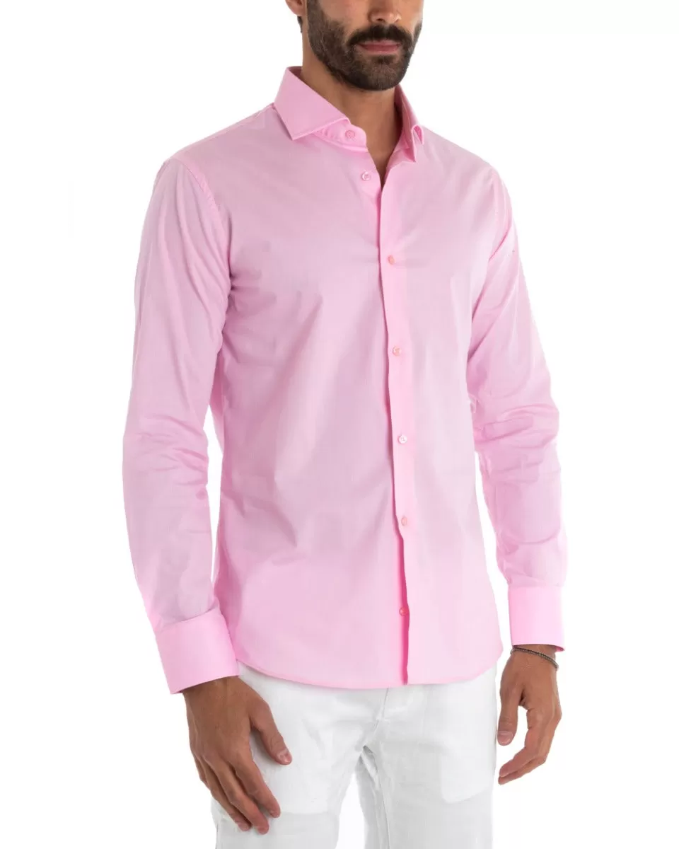 Camicia Uomo Sartoriale Con Colletto Manica Lunga Basic Cotone Morbido Rosa Regular Fit GIOSAL-C2392A