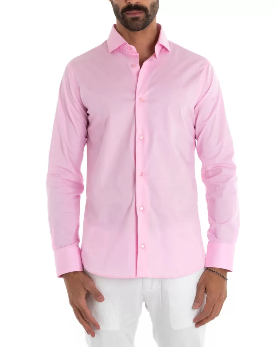 Camicia Uomo Sartoriale Con Colletto Manica Lunga Basic Cotone Morbido Rosa Regular Fit GIOSAL-C2392A