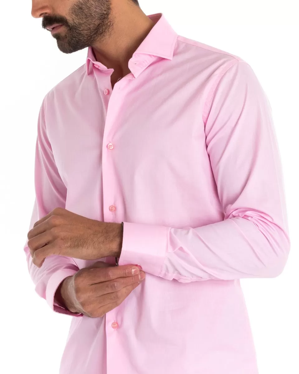 Camicia Uomo Sartoriale Con Colletto Manica Lunga Basic Cotone Morbido Rosa Regular Fit GIOSAL-C2392A