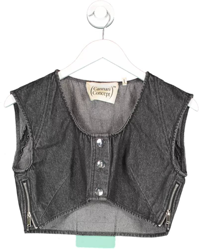 Cannari Concept Black Denim Button Front Crop Top UK 8