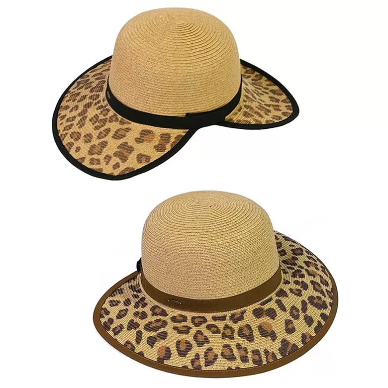 C.C Leopard Wide Brim Straw Sun Hat