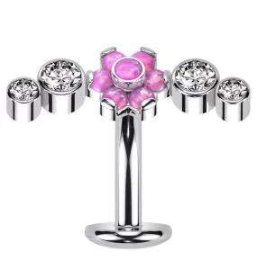 Centered Flower Arch Pink Opalite Titanium Threadless Floating Belly Button Ring