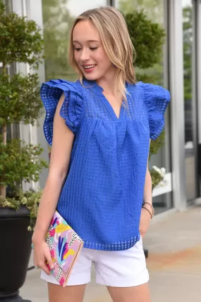 CHECKED BY LOVE TOP - ROYAL BLUE