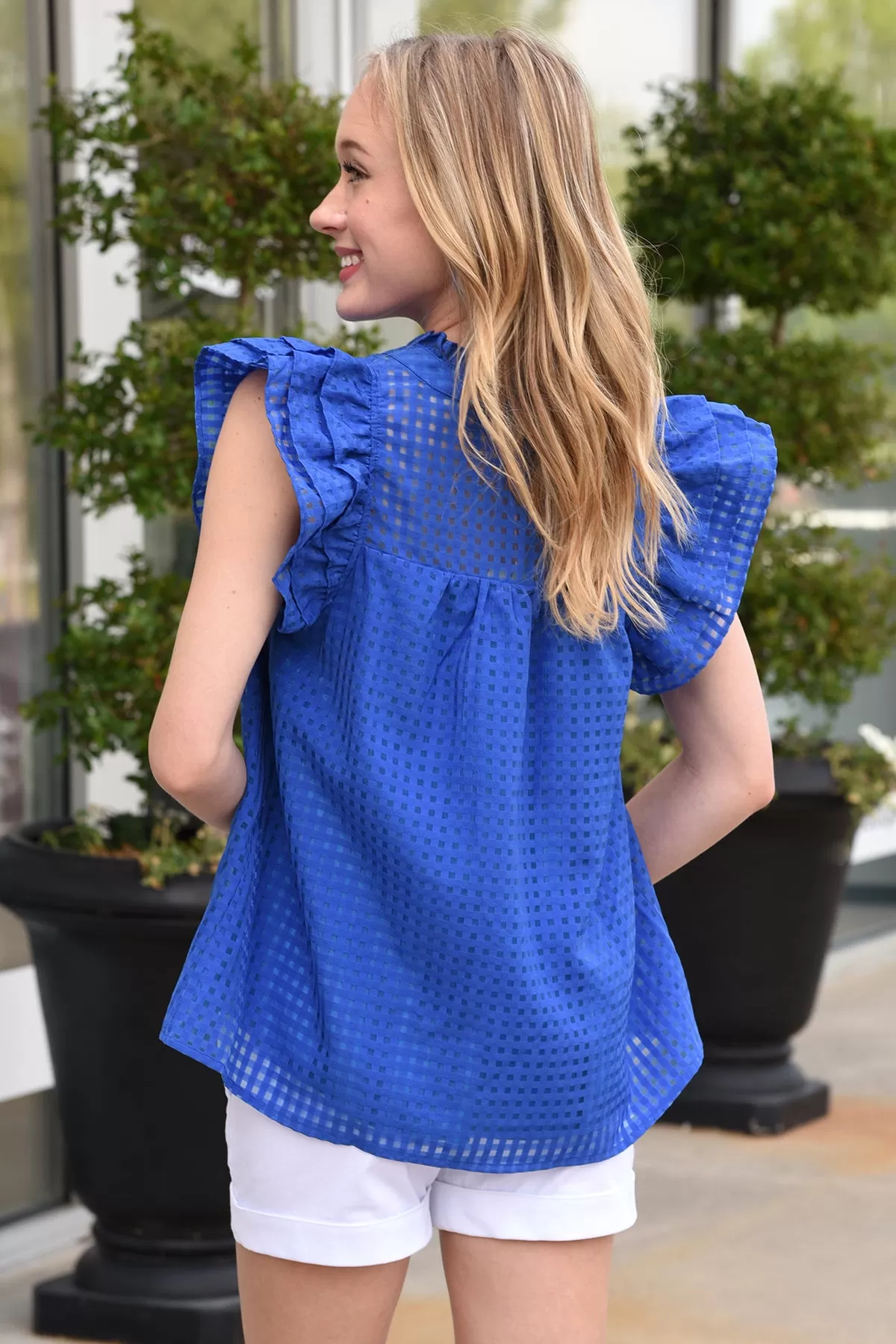 CHECKED BY LOVE TOP - ROYAL BLUE