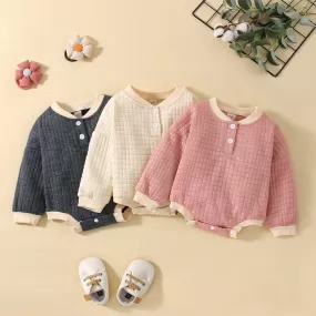 Climbing Clothes Autumn Thickened Warm Baby Romper Solid Color Long Sleeve Baby Shirt