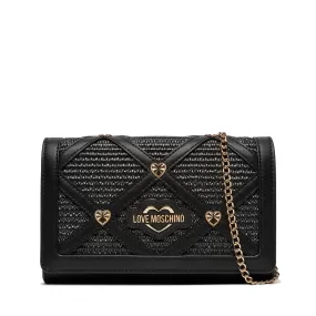 Clutch Donna con Tracolla LOVE MOSCHINO linea Heart Studs in Rafia Nera