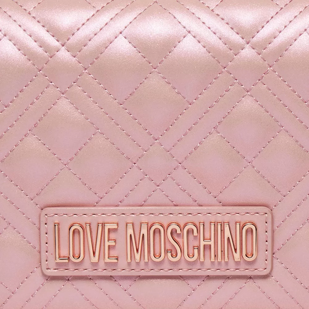 Clutch Donna con Tracolla LOVE MOSCHINO linea Shiny Quilted colore Rose Gold Laminato